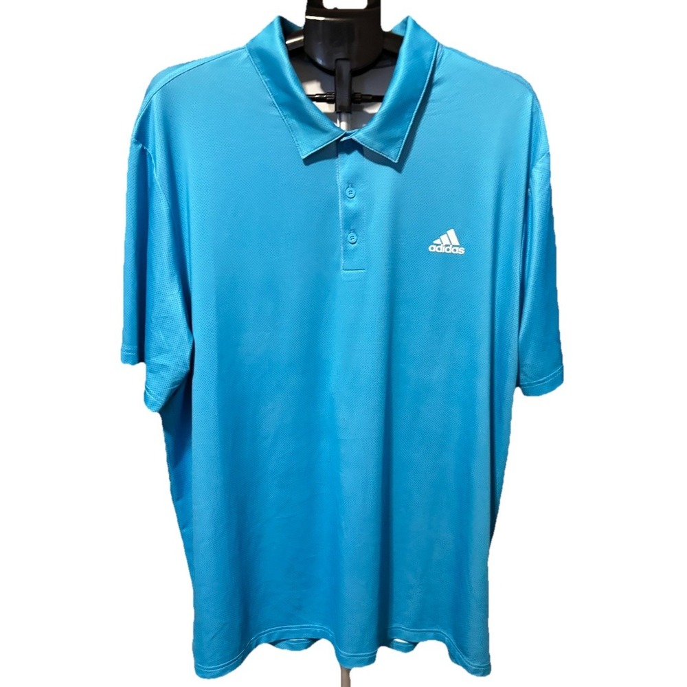 Adidas Golf Mens‎ 2X Polo Shirt Aqua Blue Navy Dots Performance Wicking Stretch